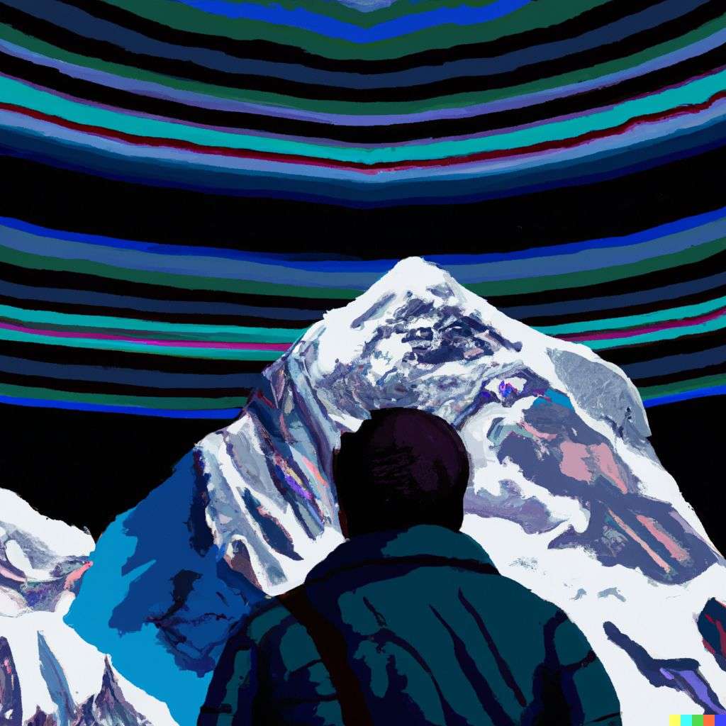 someone gazing at Mount Everest, digital art, op art